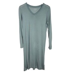 WINTERSILKS Nightgown Womens Medium Green Silk Modal Long Sleeve Sleep Shirt